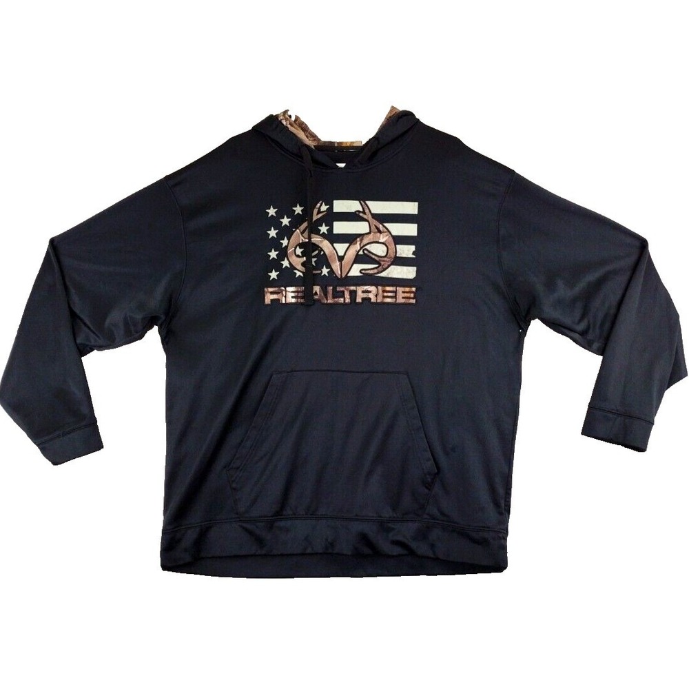 Realtree American Flag Hoodie Black Camo Lined Pouch Pocket Men's XL